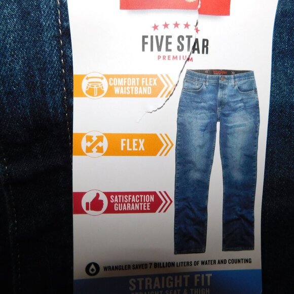 Wrangler Five Star Performance Series Flex 44 x 32 Straight Fit Dark Wash Jeans - Picture 4 of 10